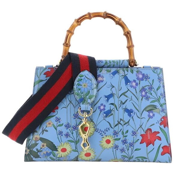 Gucci Nymphae Azure Shanghai Leather Handbag Snap Floral Blue Gold Bag Purse NEW - Picture 5 of 16